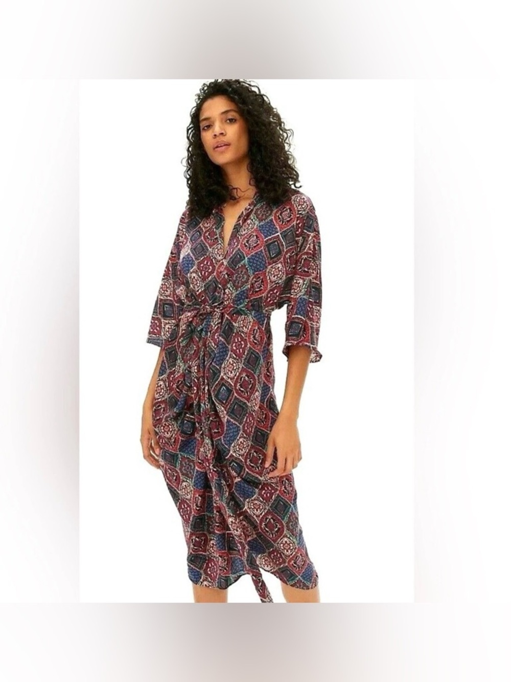 By ANTHROPOLOGIE Miska Midi
Dress Size Small Geometric Printed 3/4 Sleeve